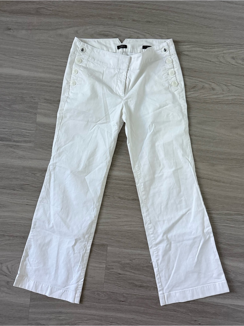LOFT Marisa Trouser White Women's Sailor Button Straight-Leg Pants, Size 8